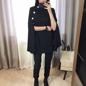 Black Elegant double button cape